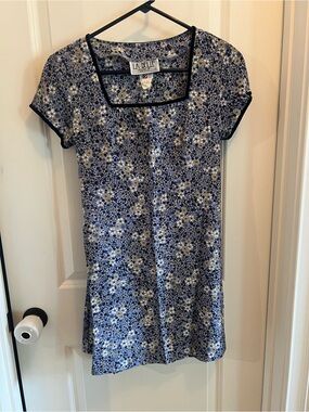 90s LaBelle ditzy floral blue short sleeve mini dress S empire waist